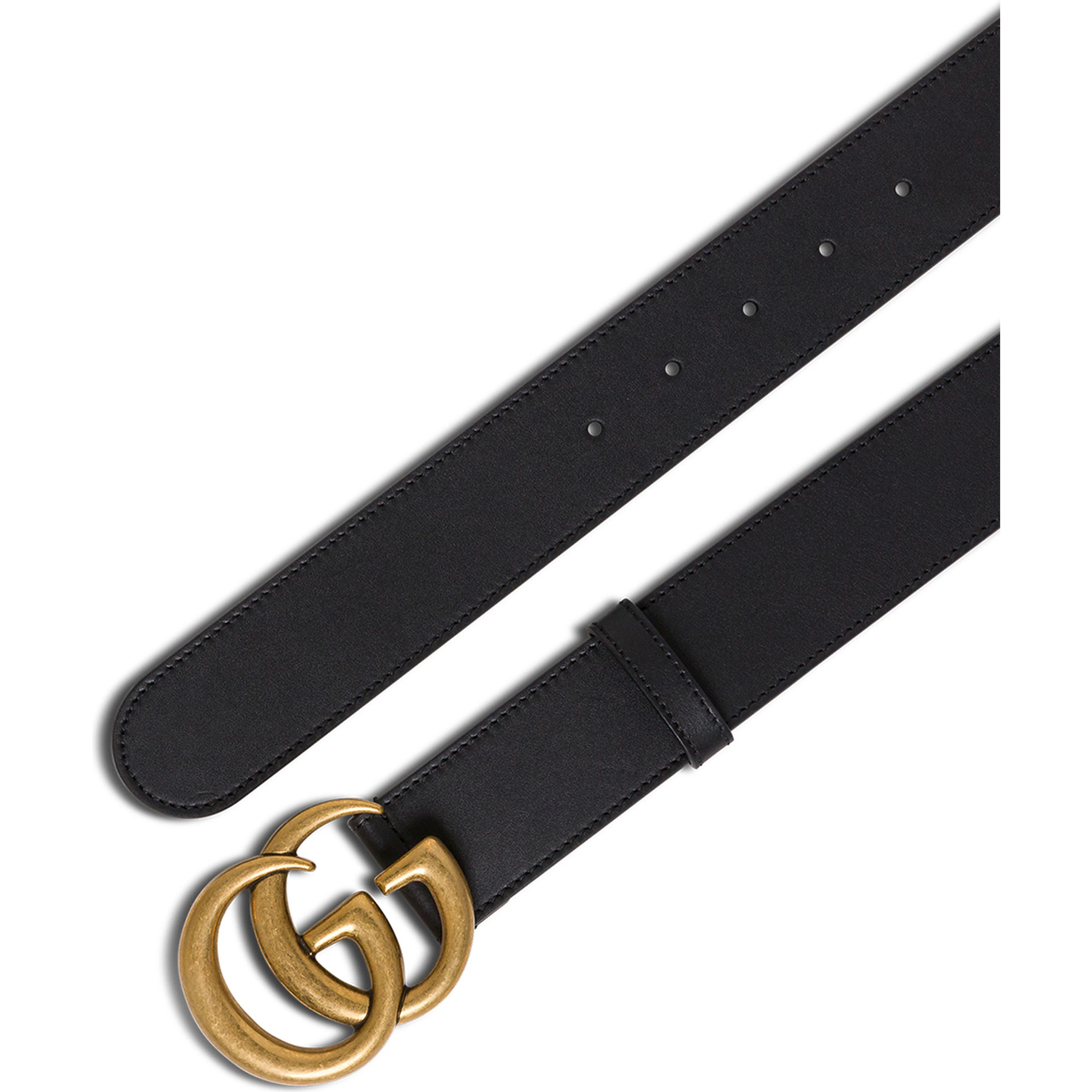 GG Leather Belt with Logo Buckle in Black Leather for Women