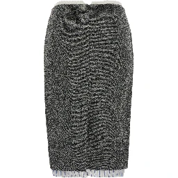 Gray Pencil Skirt with Fringed Hem in Polyester and Wool for Women