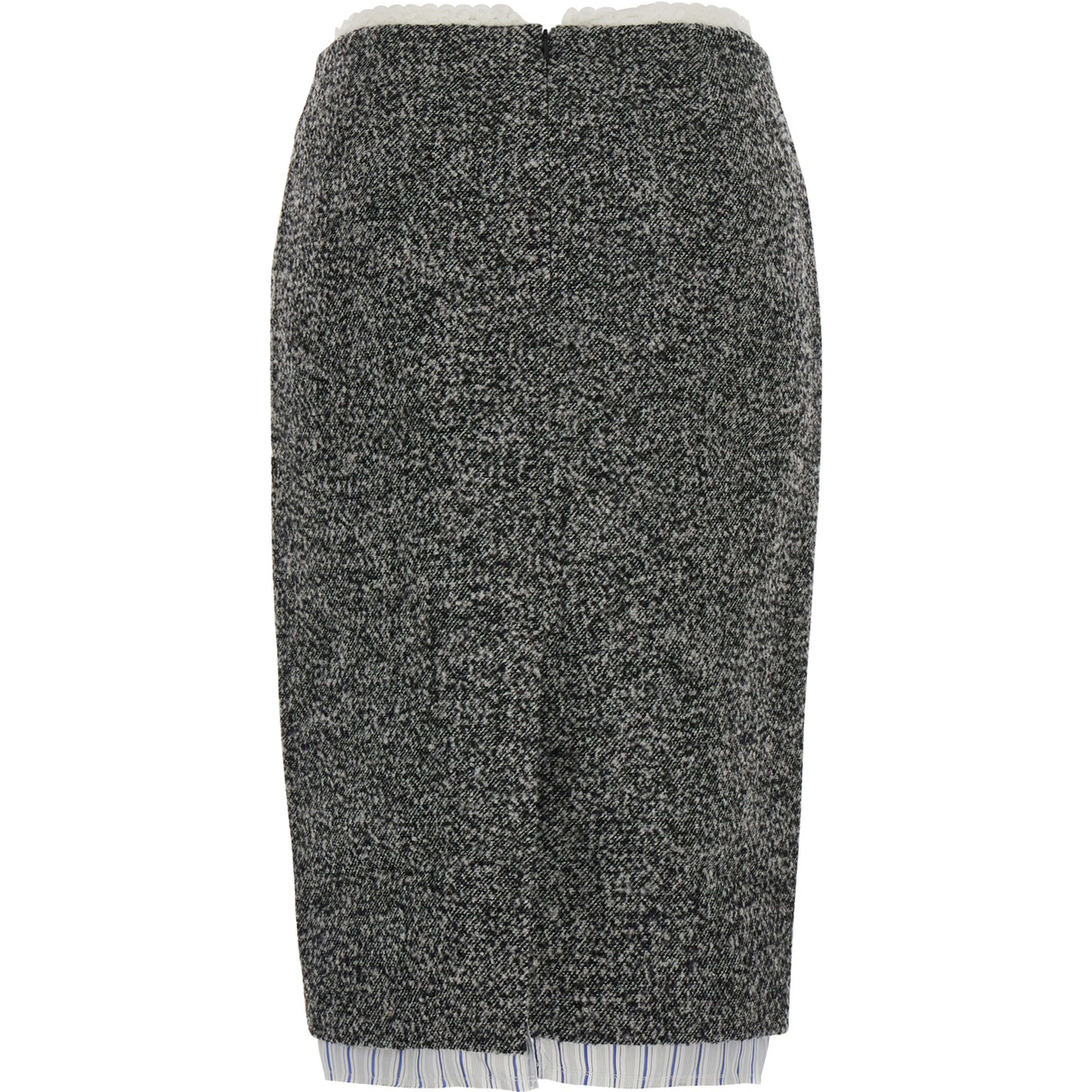 Gray Pencil Skirt with Fringed Hem in Polyester and Wool for Women