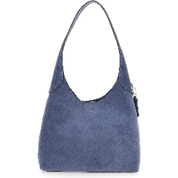 Brooklyn Blue Shoulder Bag with Magnetic Closure and Logo Detail in Suede for Women