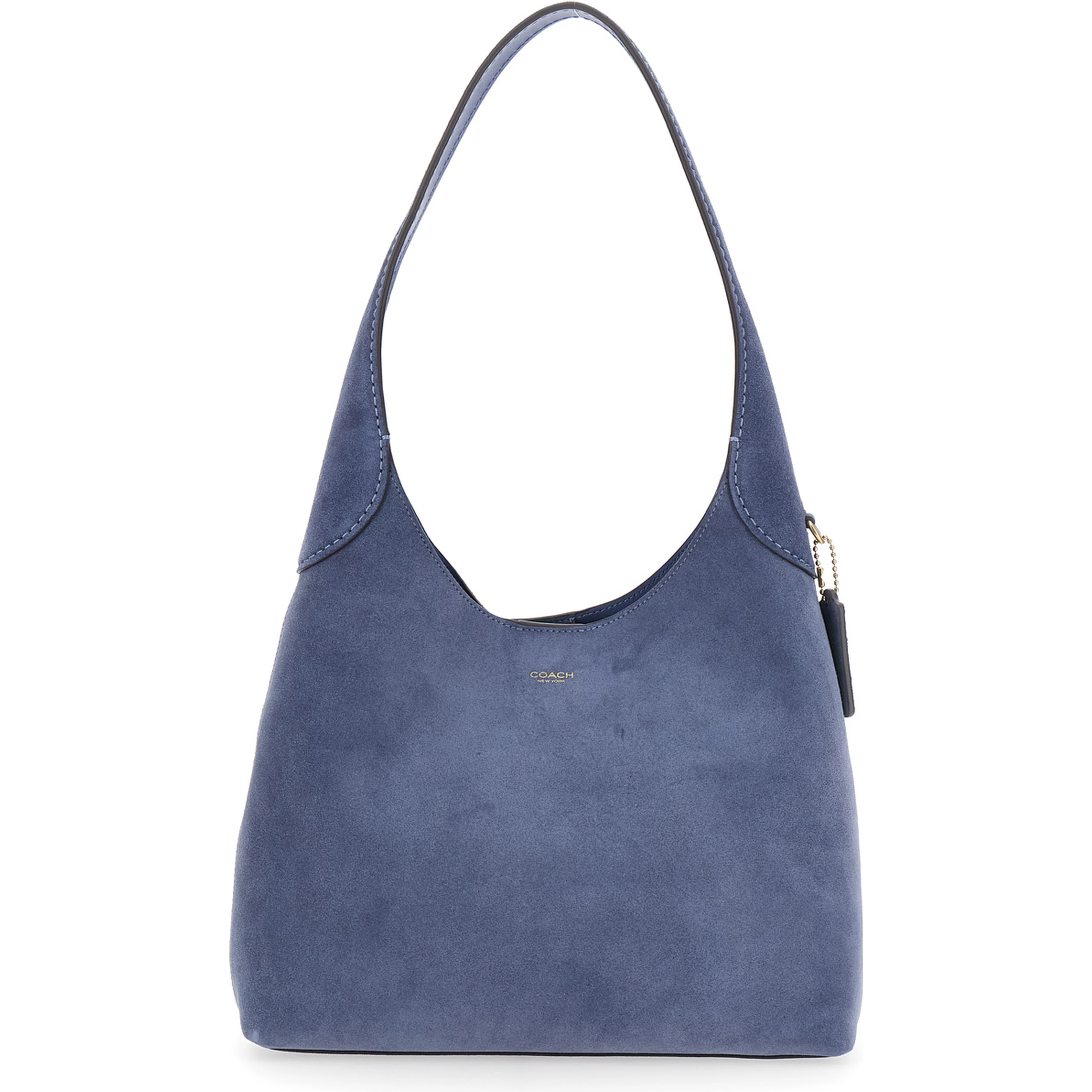 Brooklyn Blue Shoulder Bag with Magnetic Closure and Logo Detail in Suede for Women