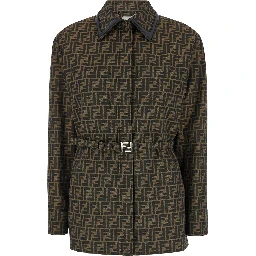 Jacket with FF All-Over Motif in Cotton Blend Brown Woman