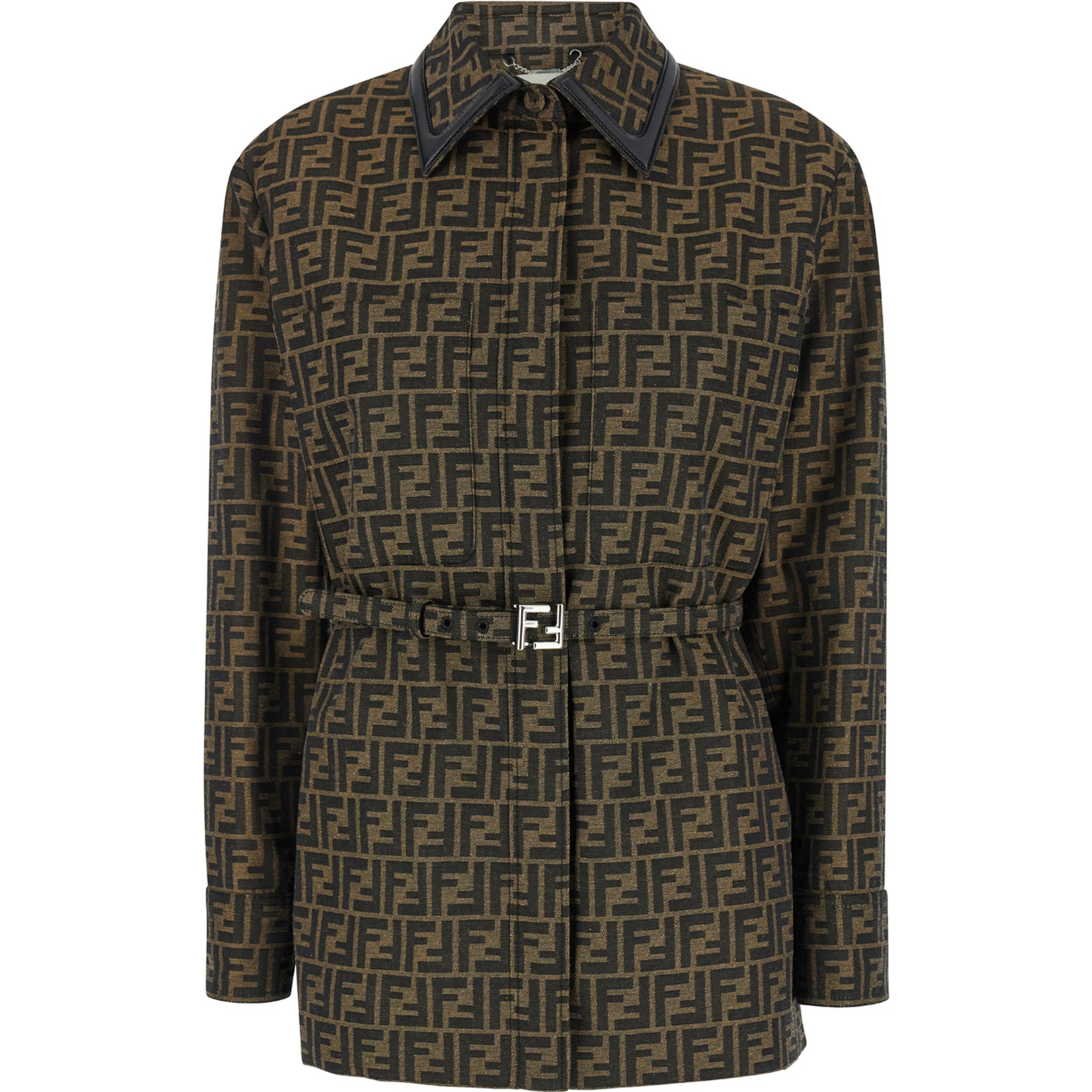 Jacket with FF All-Over Motif in Cotton Blend Brown Woman