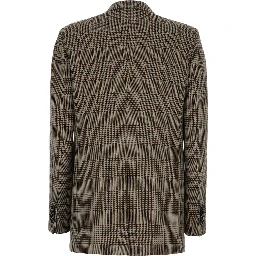 Jasmine Brown Double-Breasted Jacket with Peak Revers and Check Motif All-Over in Wool for Women