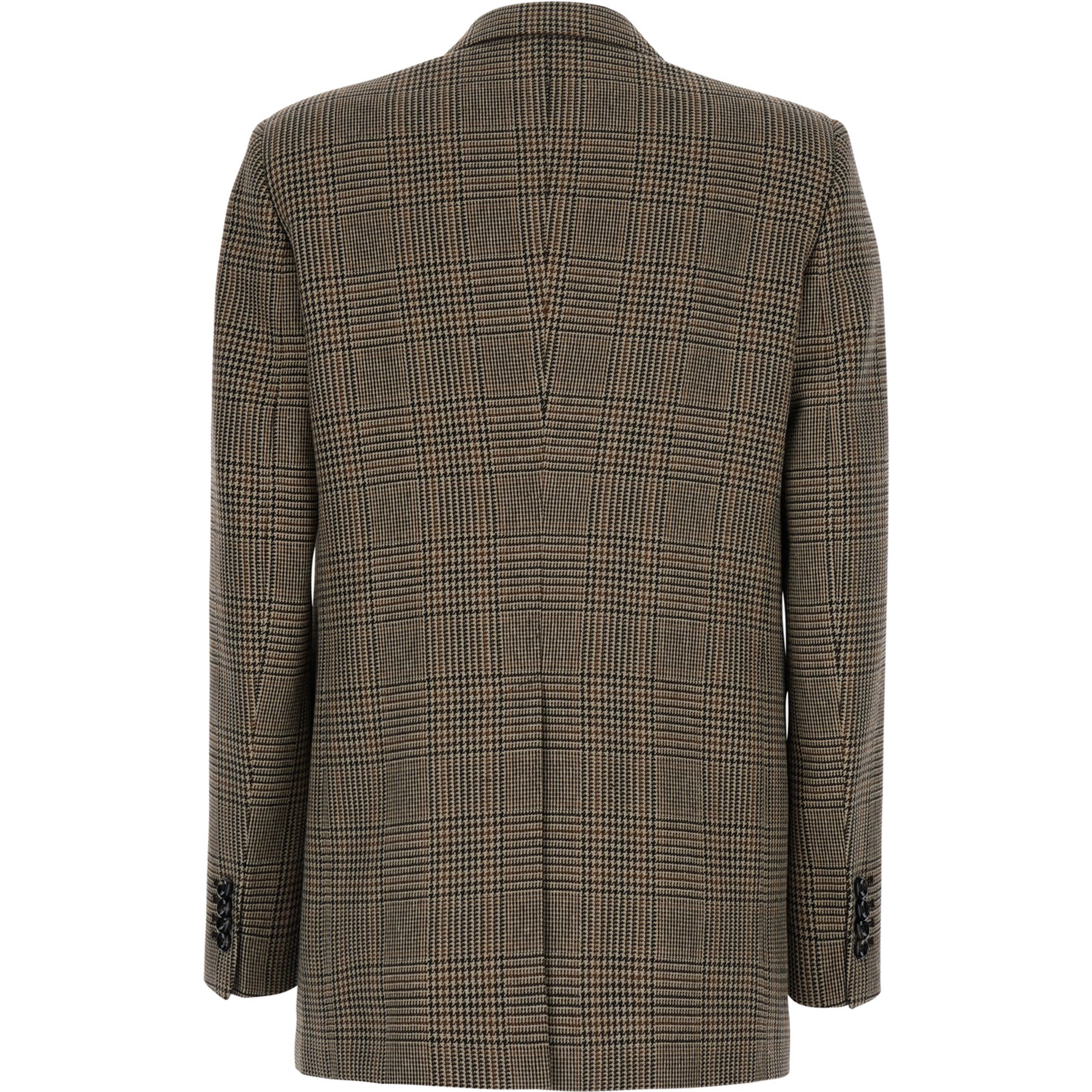 Jasmine Brown Double-Breasted Jacket with Peak Revers and Check Motif All-Over in Wool for Women