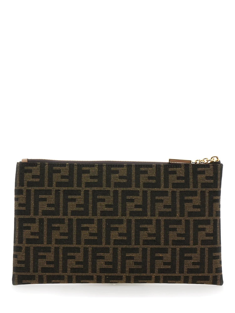 Flat Clutch Medium Baguette in Jacquard FF Fabric Brown Woman alternative