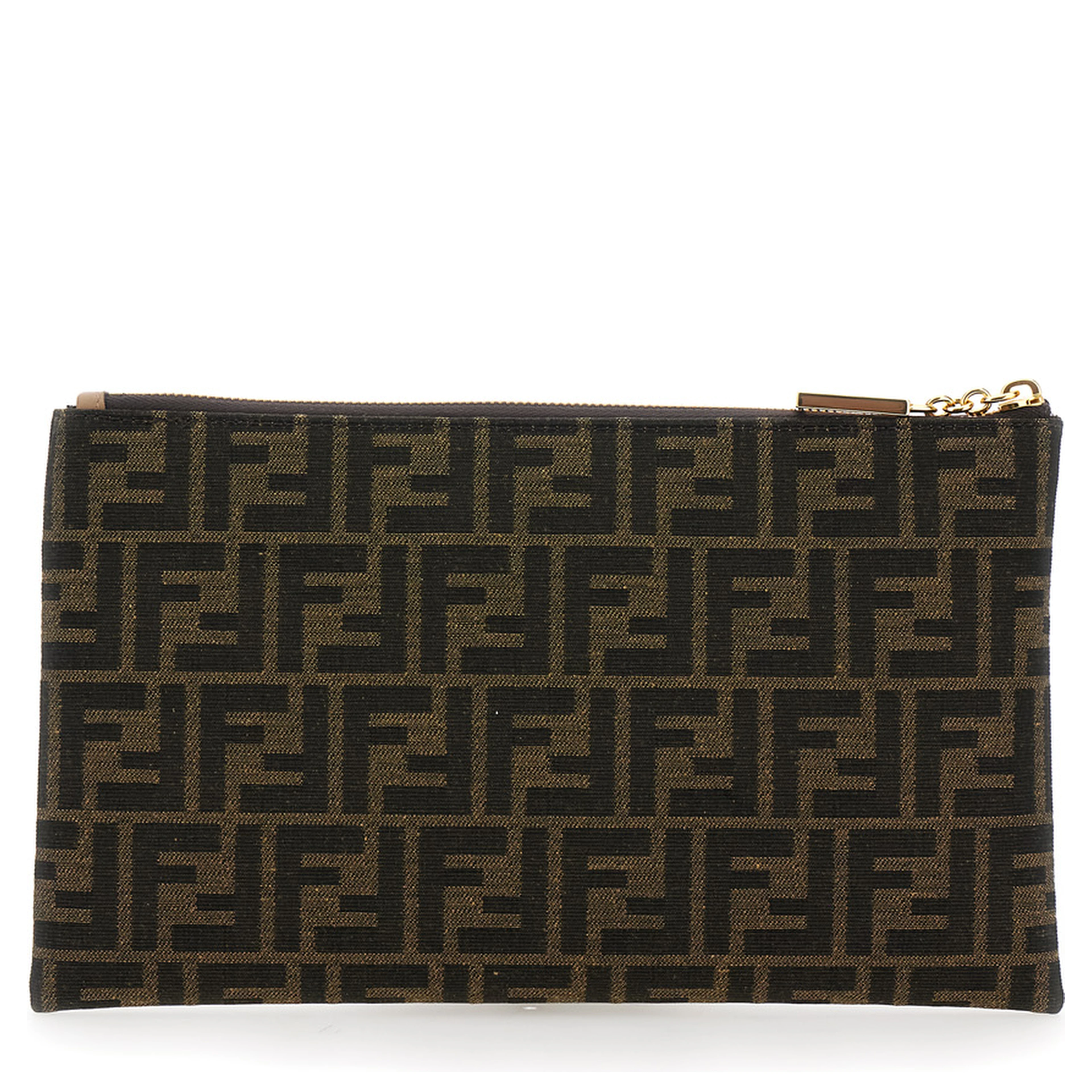 Flat Clutch Medium Baguette in Jacquard FF Fabric Brown Woman
