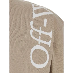 Beige Crew Neck T-Shirt with Logo lettering in Cotton Men