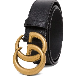 GG Leather Belt with Logo Buckle in Black Leather for Women