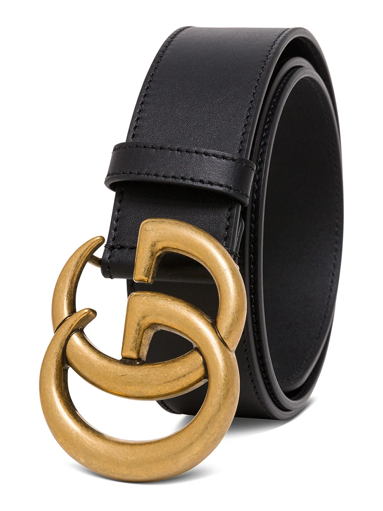 GG Leather Belt with Logo Buckle in Black Leather for Women alternative