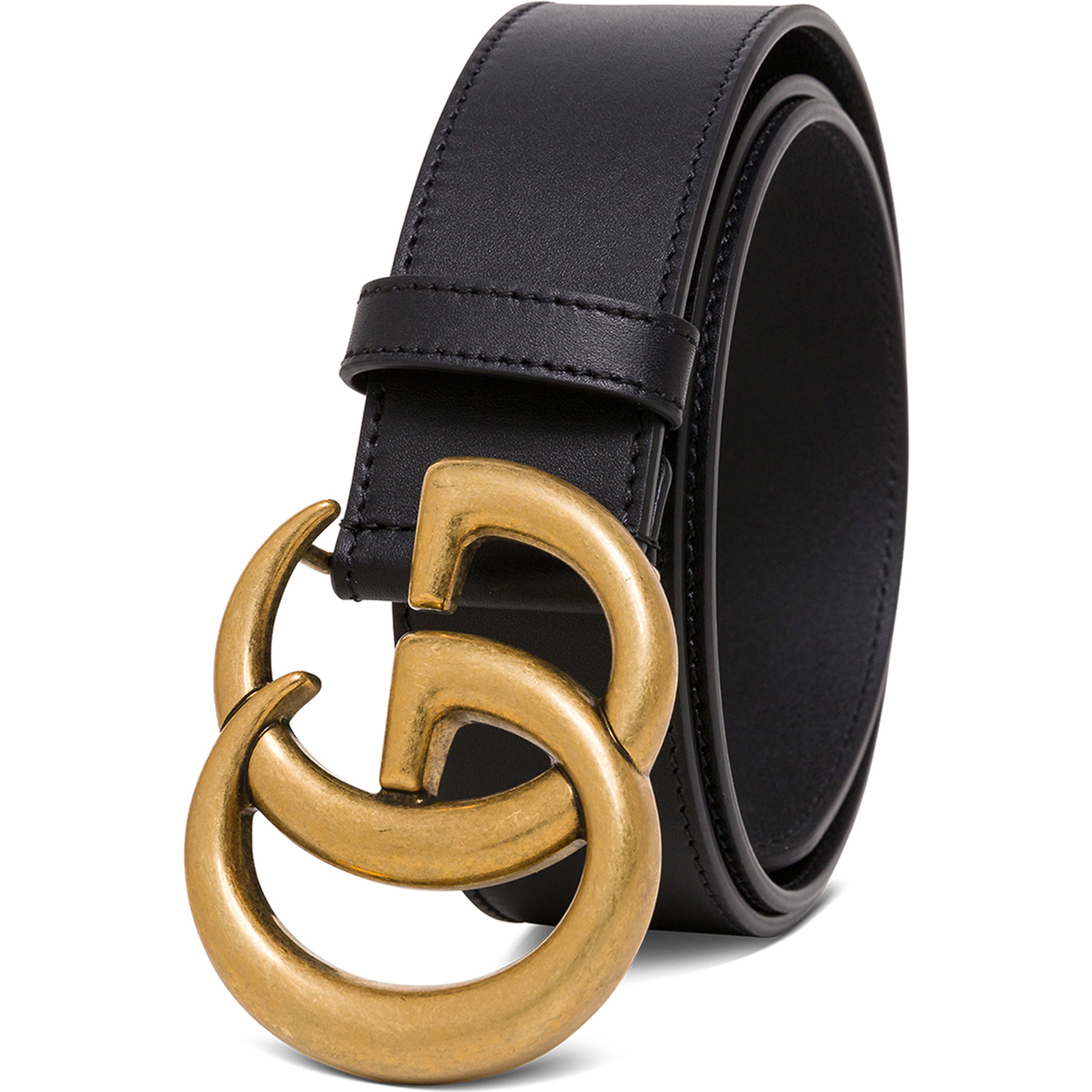 GG Leather Belt with Logo Buckle in Black Leather for Women