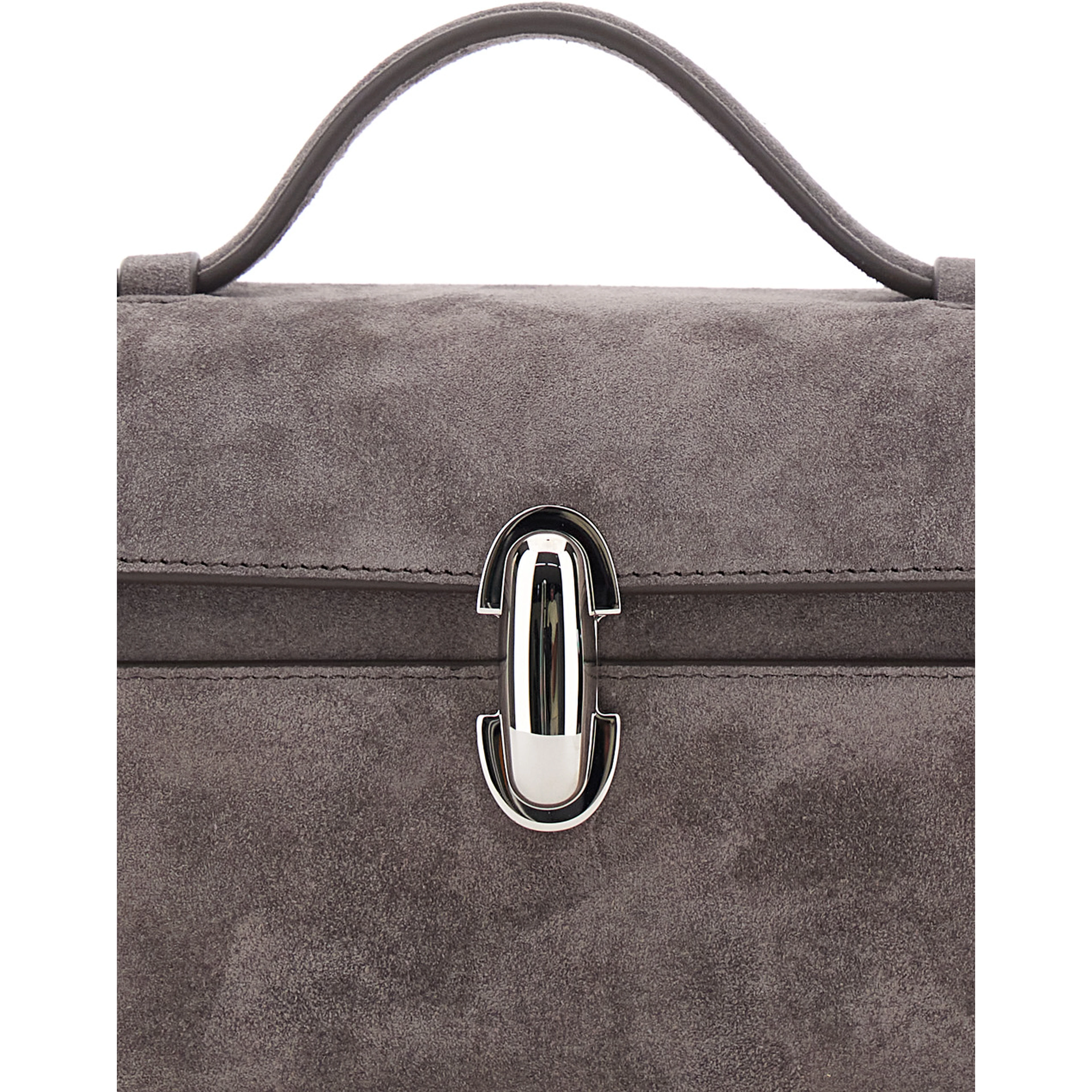 SYMMETRY CLUTCH IN SUEDE with elegant details in brown suede for women