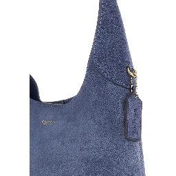 Brooklyn Blue Shoulder Bag with Magnetic Closure and Logo Detail in Suede for Women