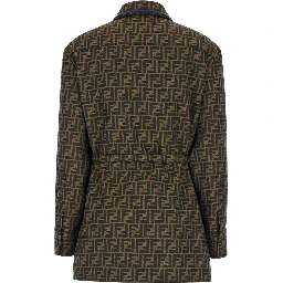 Jacket with FF All-Over Motif in Cotton Blend Brown Woman