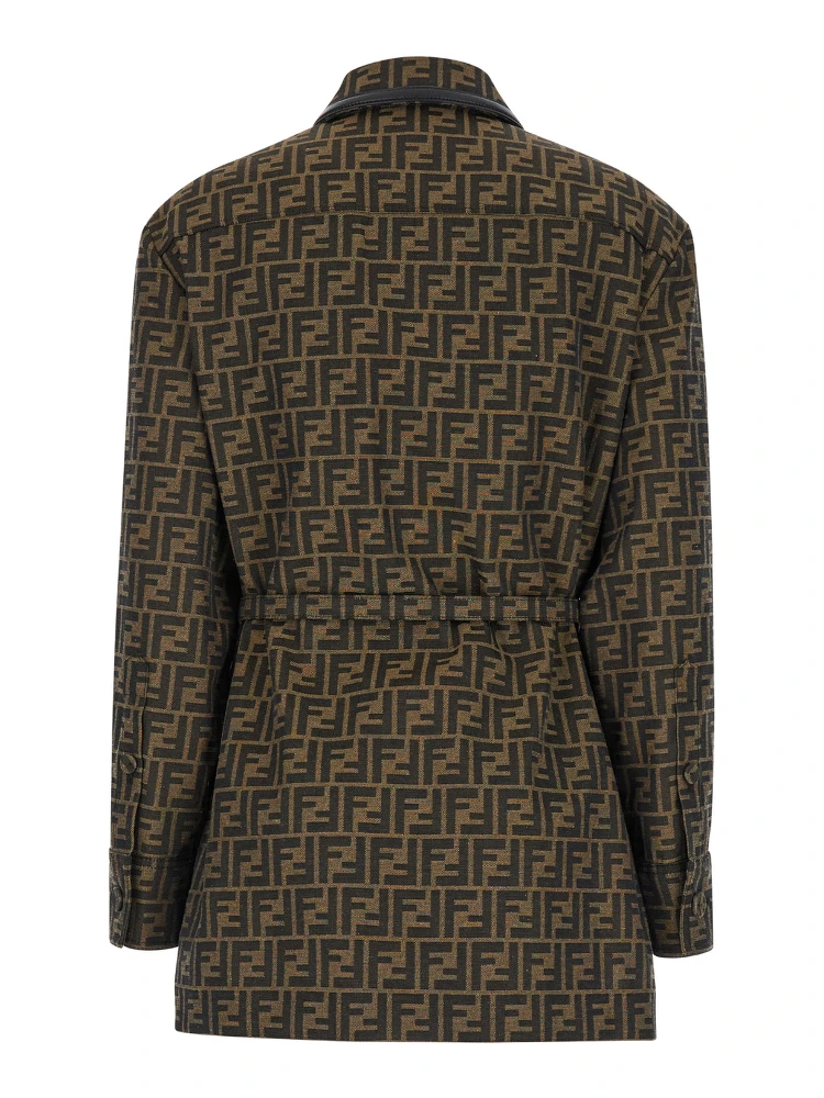 Jacket with FF All-Over Motif in Cotton Blend Brown Woman alternative