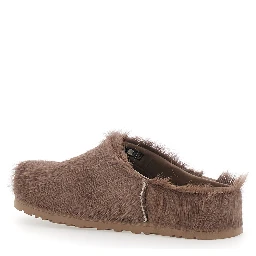 Brown Mules with Logo Patch on the Side in Fur for Women