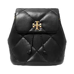 Backpack Kira with Metal Logo Plate on Front in Black Quilted Leather for Women