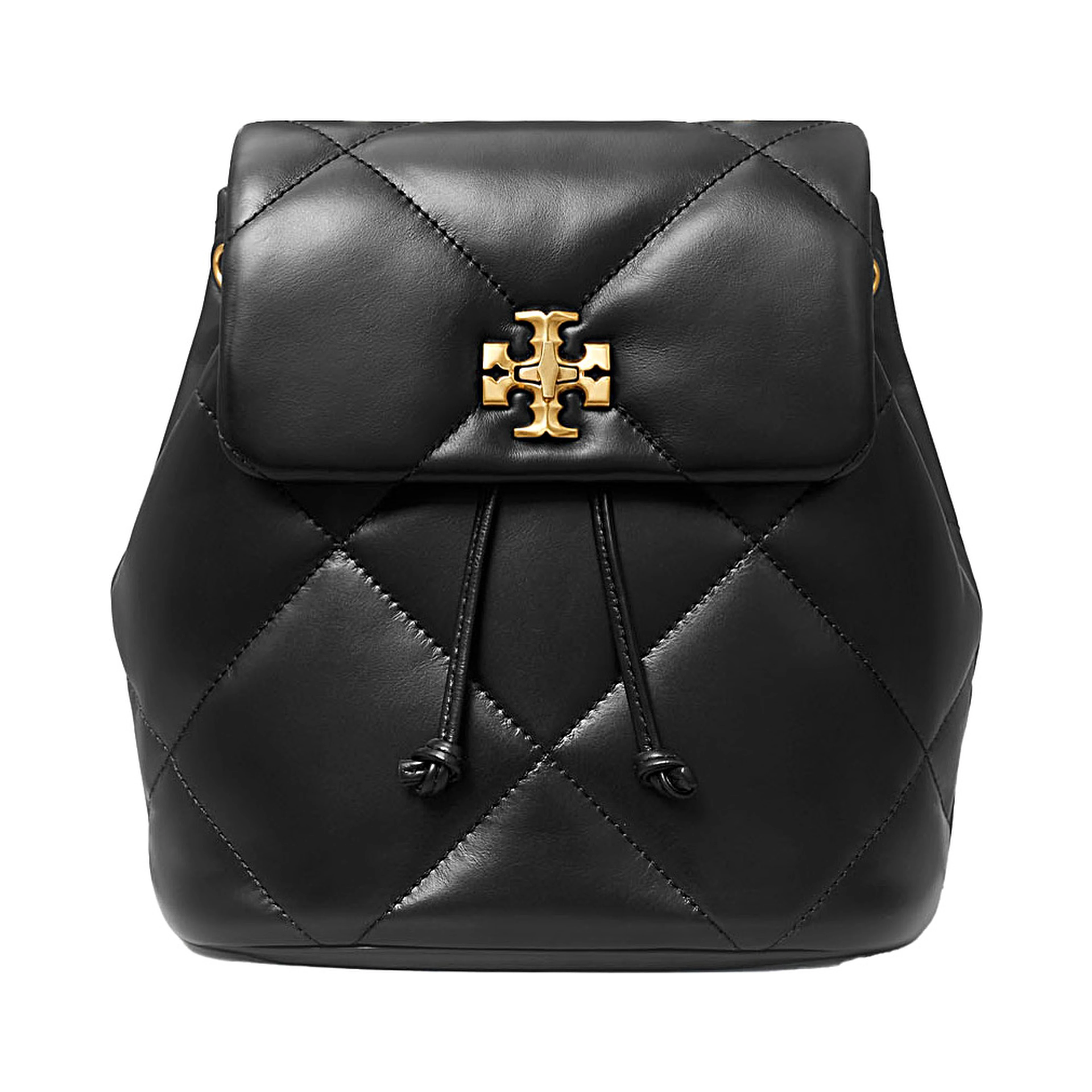 Backpack Kira with Metal Logo Plate on Front in Black Quilted Leather for Women