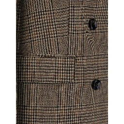 Jasmine Brown Double-Breasted Jacket with Peak Revers and Check Motif All-Over in Wool for Women