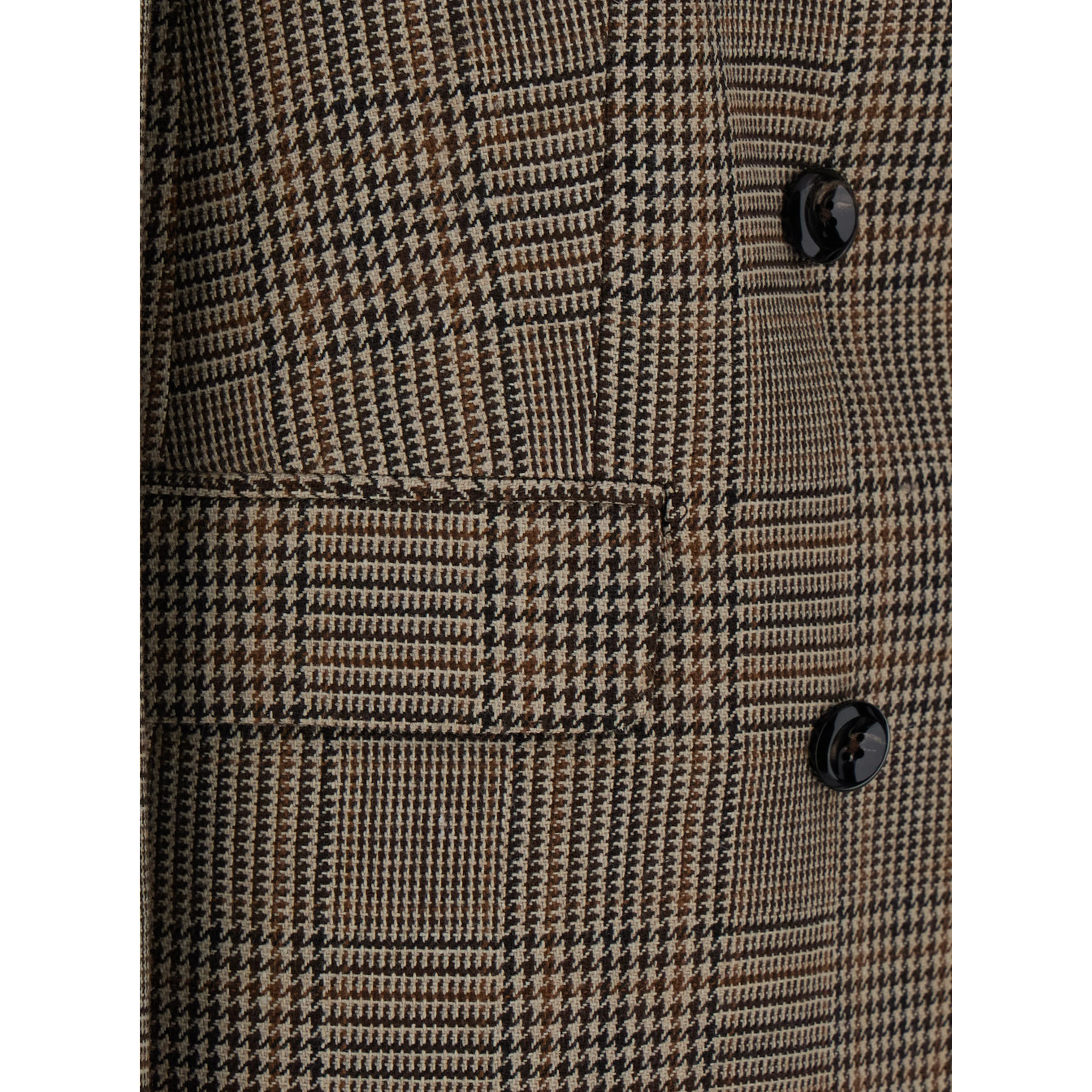 Jasmine Brown Double-Breasted Jacket with Peak Revers and Check Motif All-Over in Wool for Women