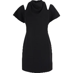 Black Short dress with round neck and cut-out on the shoulders in silk blend for women