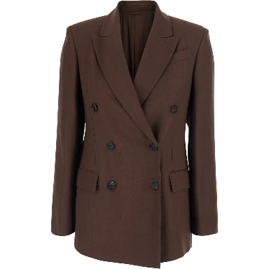 Brown Double-breasted Jacket with Peak Revers in Viscose Blend for Women