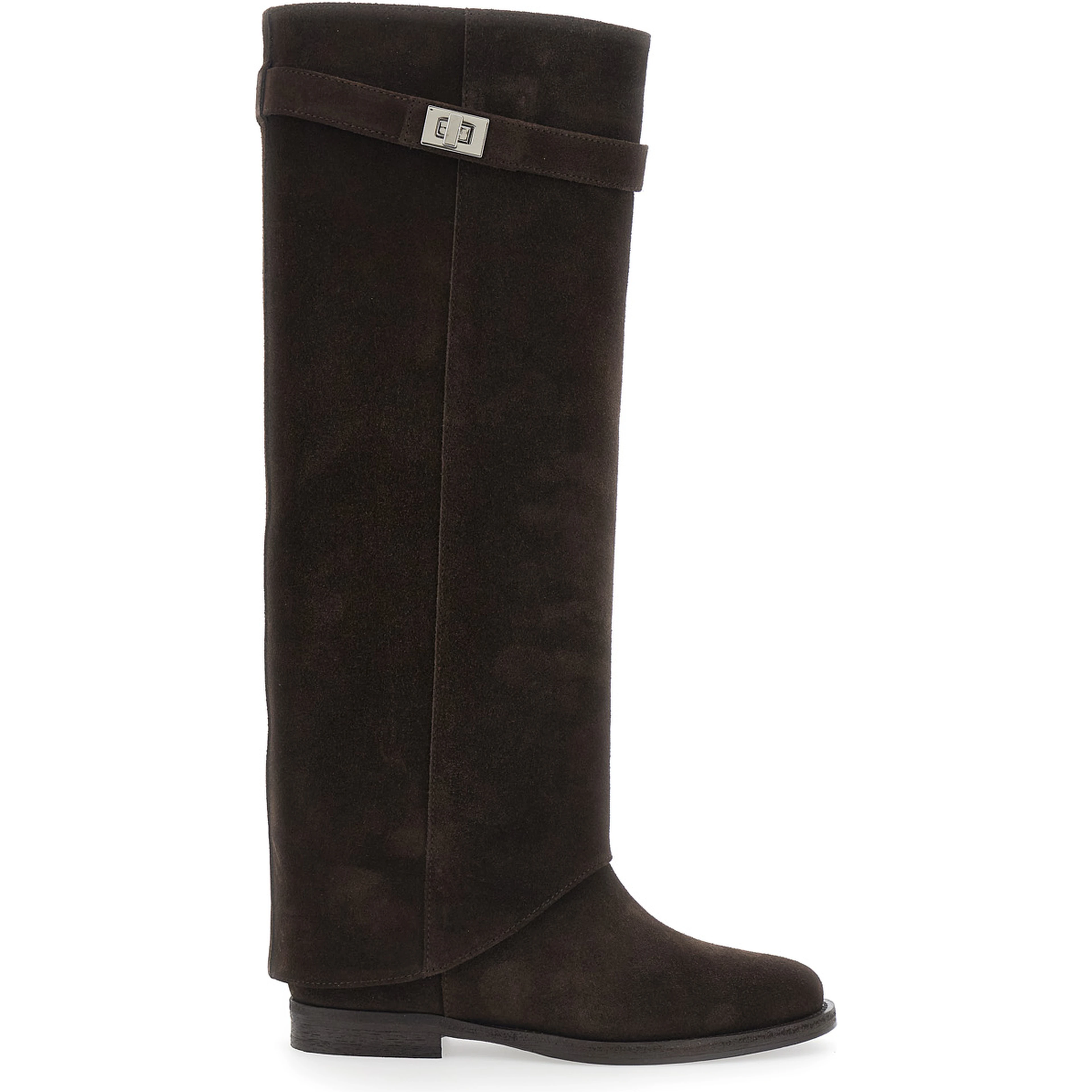 brown Boot with cuff and padlock detail in suede woman