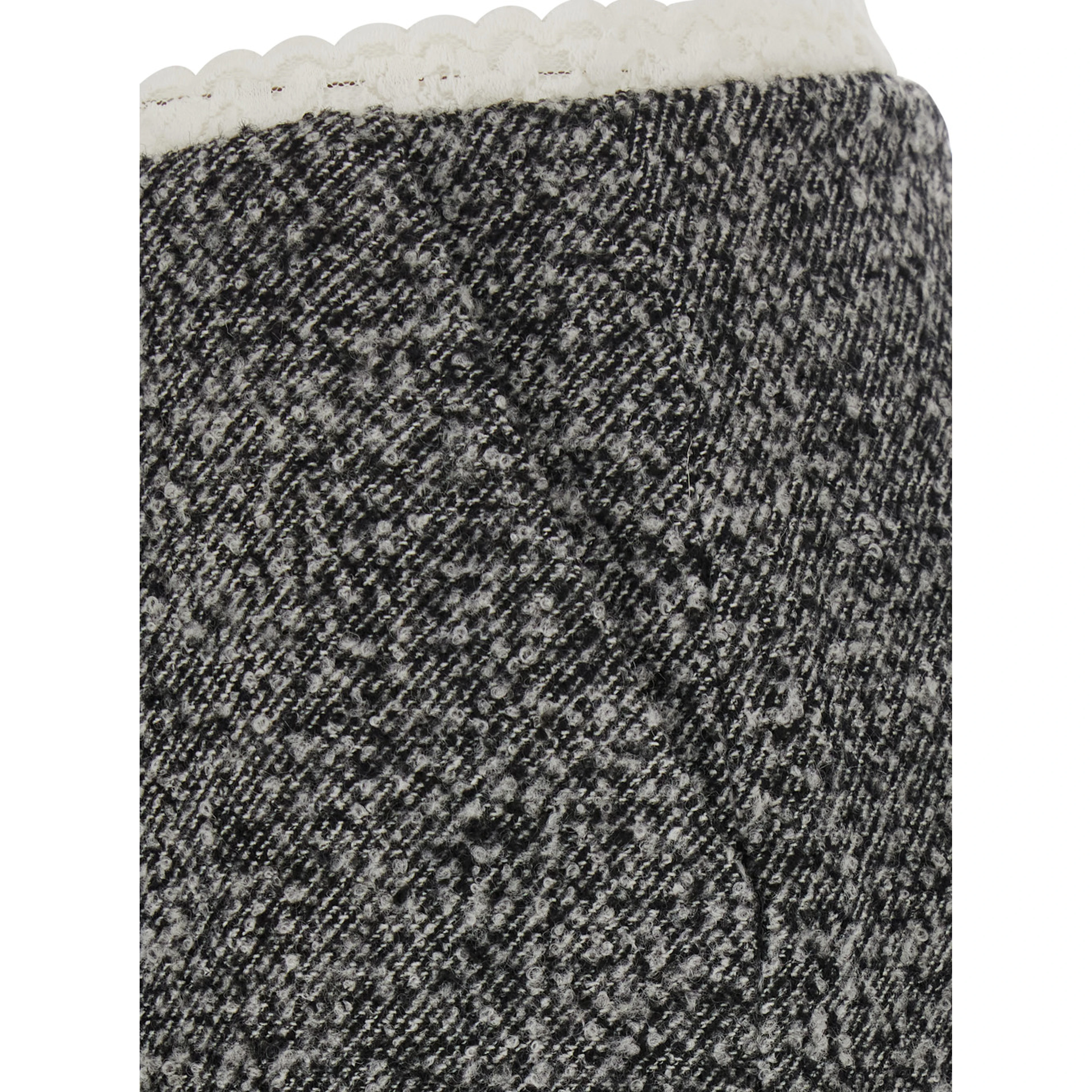 Gray Pencil Skirt with Fringed Hem in Polyester and Wool for Women