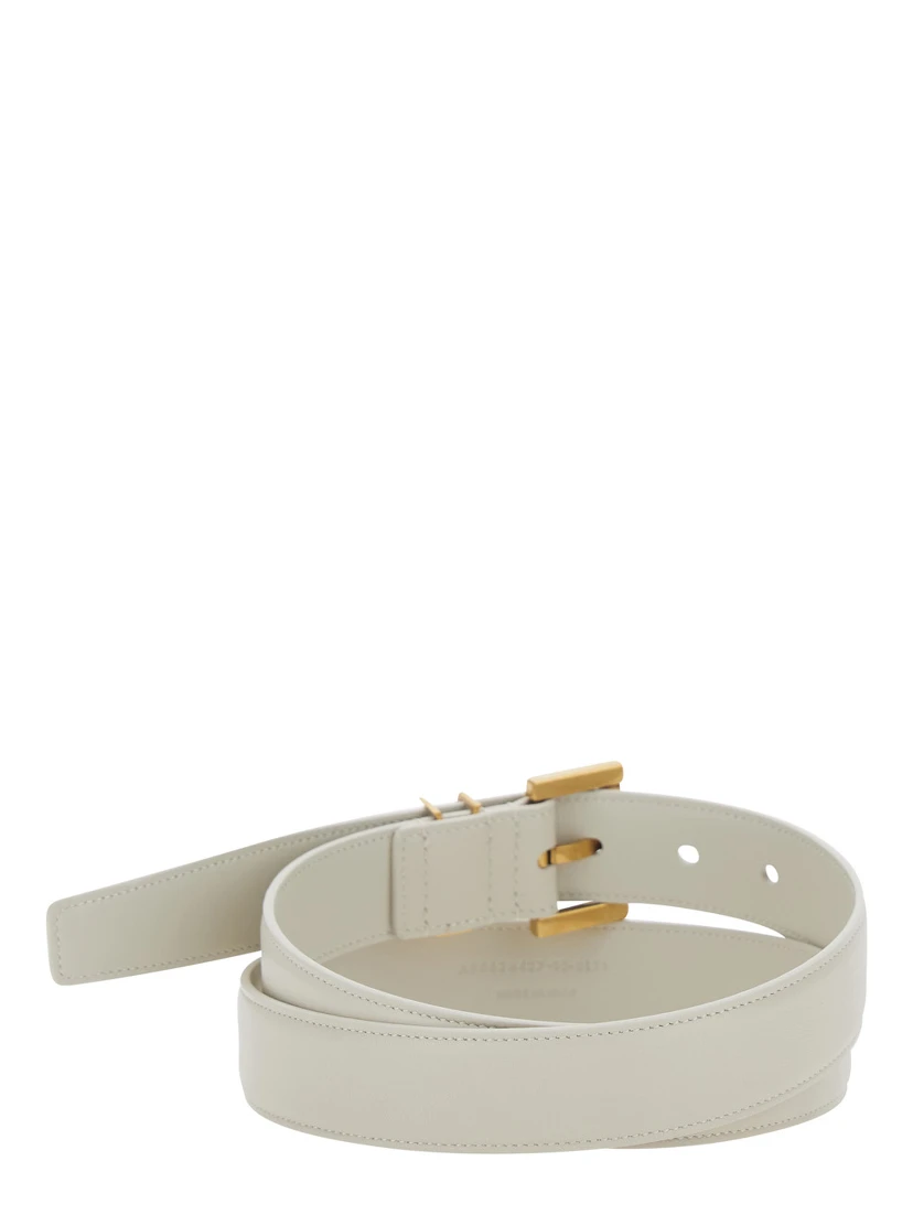 Belt with YSL Plate in White Leather for Women