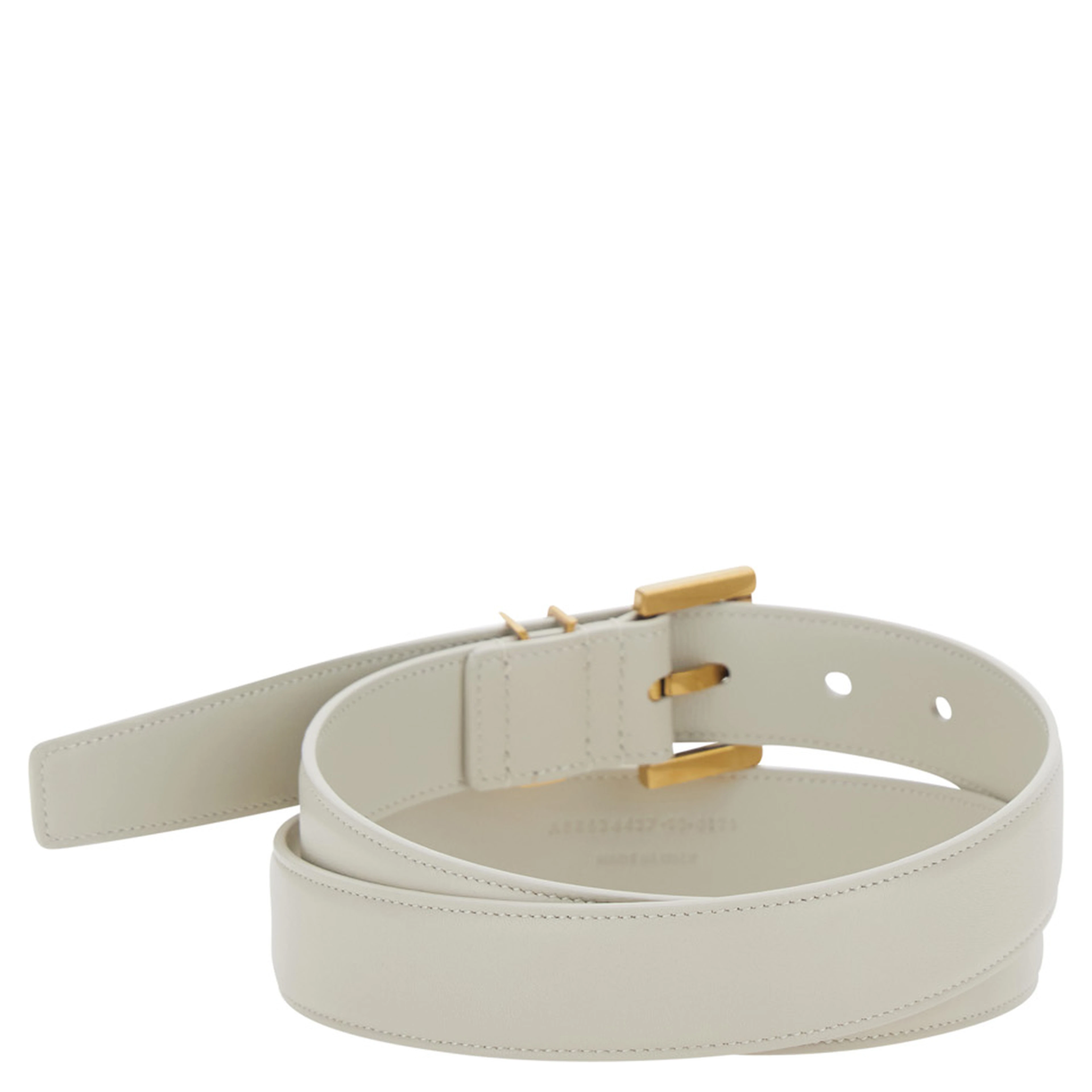 Belt with YSL Plate in White Leather for Women