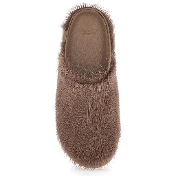 Brown Mules with Logo Patch on the Side in Fur for Women