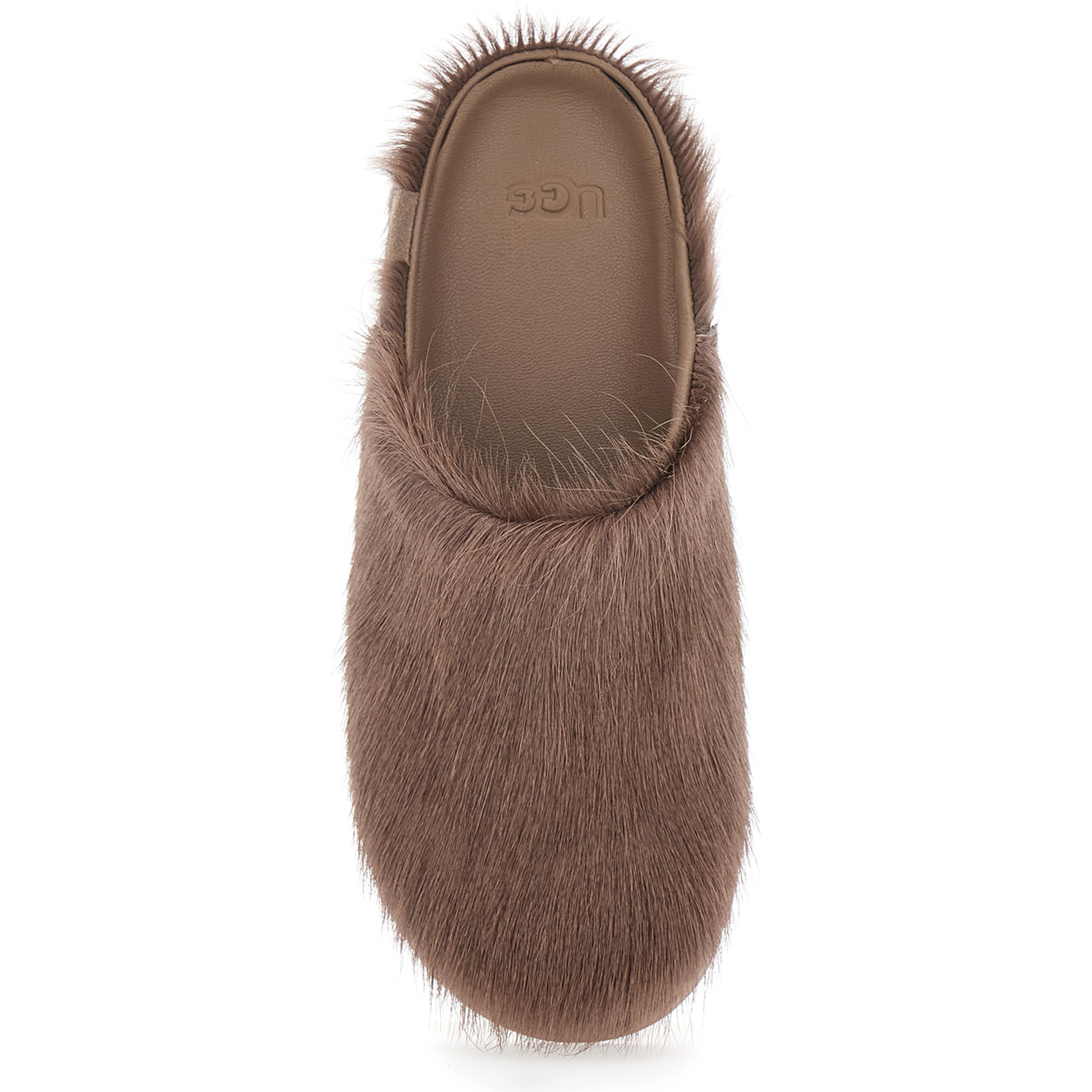 Brown Mules with Logo Patch on the Side in Fur for Women