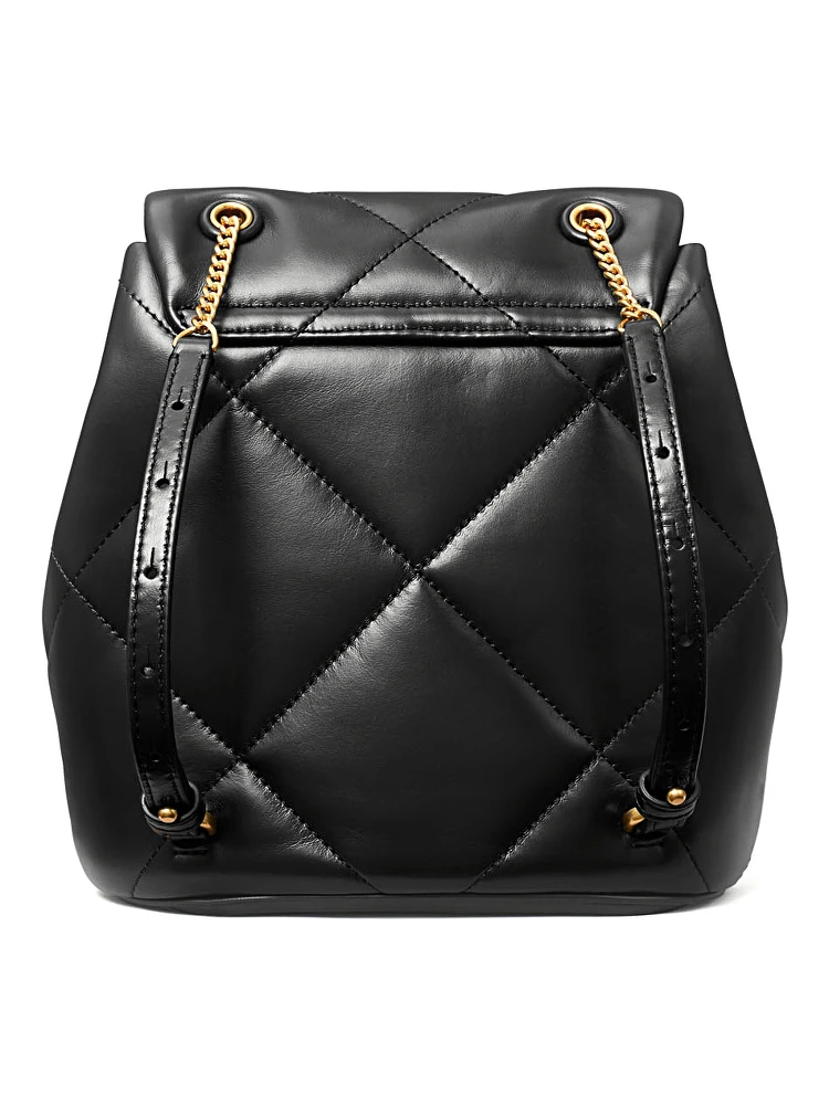 Backpack Kira with Metal Logo Plate on Front in Black Quilted Leather for Women alternative