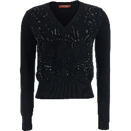 MSTLIUTI Sweater with High Neck and Long Sleeves in Black Fabric for Women