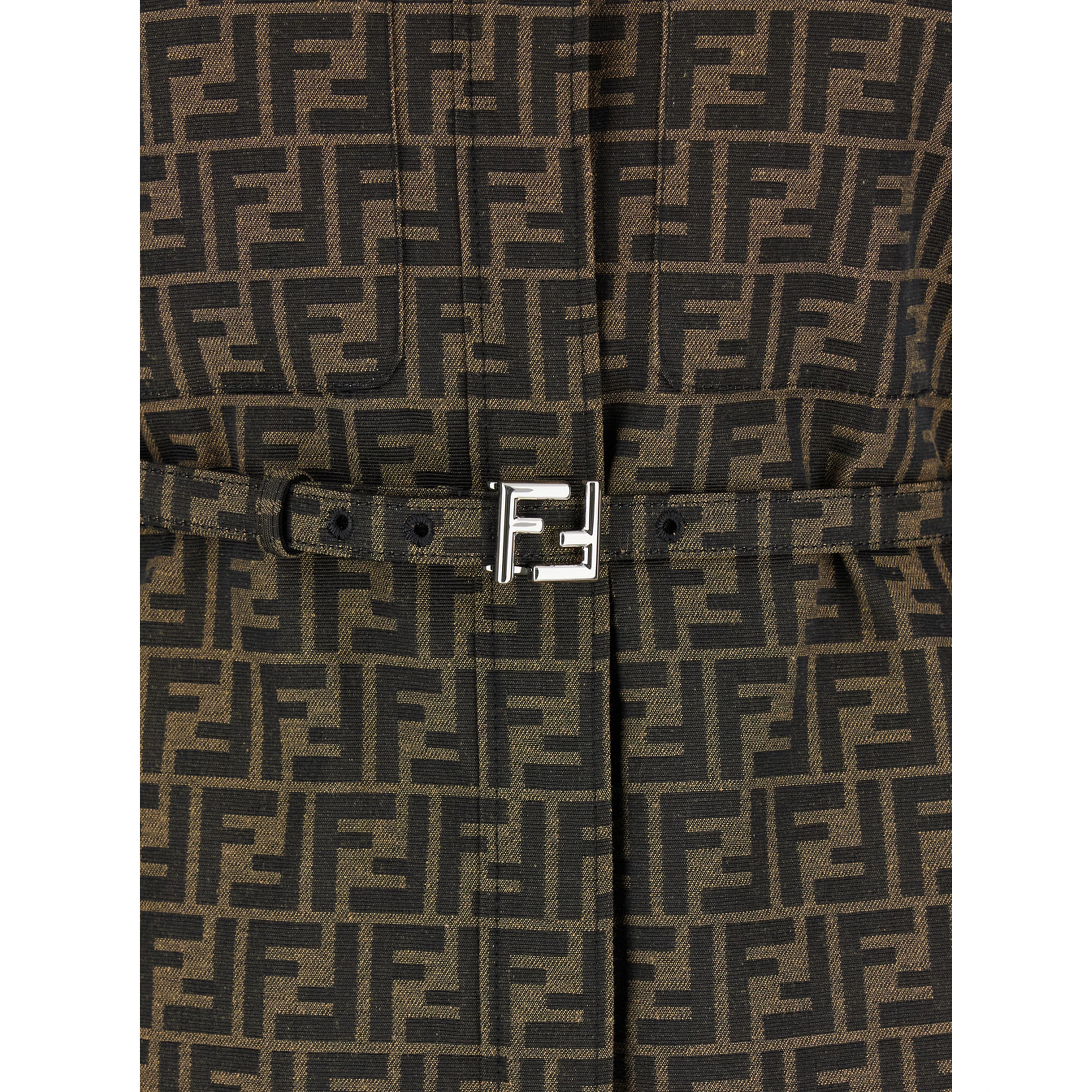 Jacket with FF All-Over Motif in Cotton Blend Brown Woman