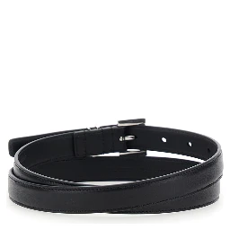 Belt with Cassandre Plate on the Front and Square Buckle in Black Leather for Women