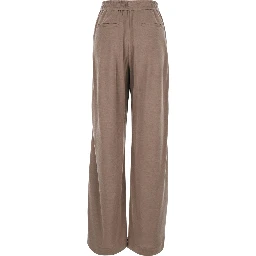 Brown Pants with elasticated waist and drawstring with Monil detail on the side in cotton and silk blend for women