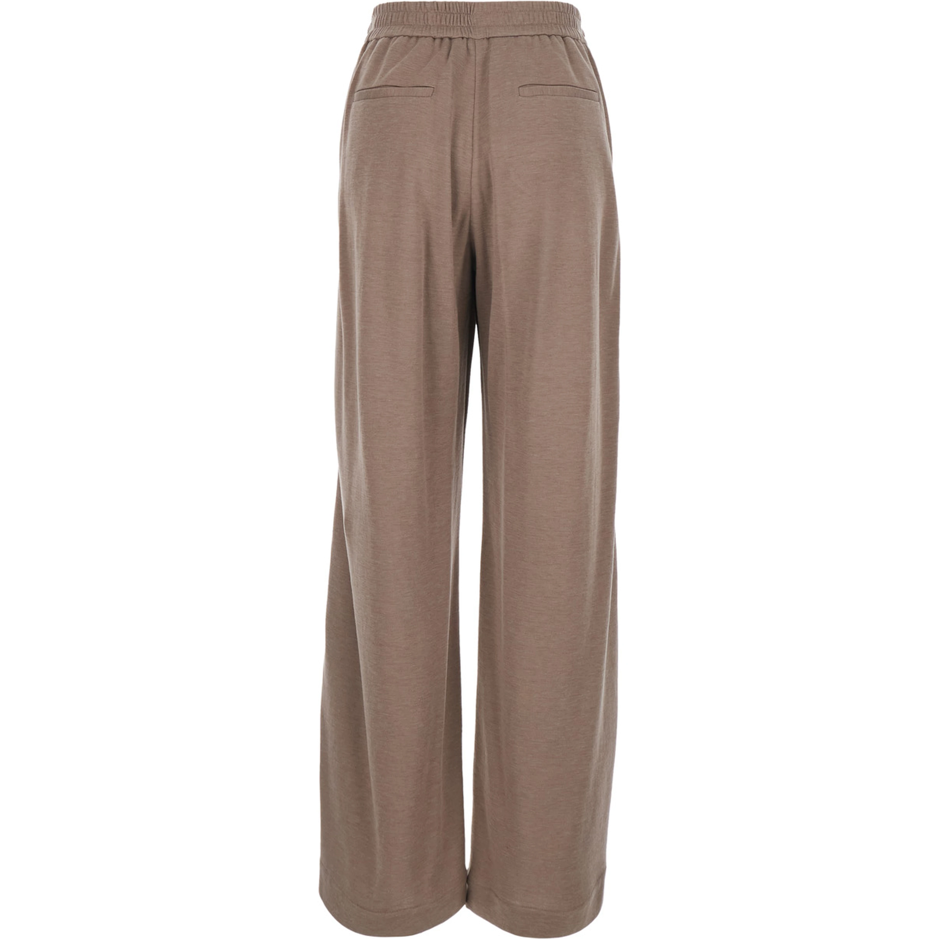 Brown Pants with elasticated waist and drawstring with Monil detail on the side in cotton and silk blend for women