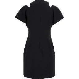 Black Short dress with round neck and cut-out on the shoulders in silk blend for women