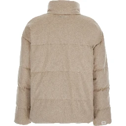 DIVINA Beige Down jacket with high collar and reversible design in cashmere and Tech Fabric for women