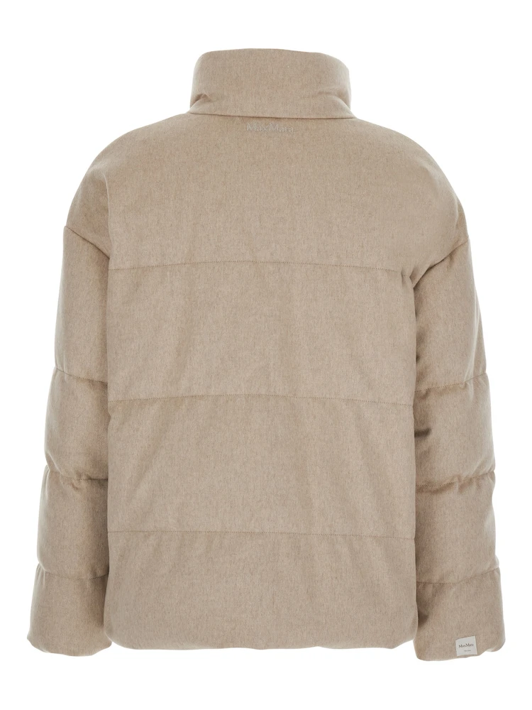 DIVINA Beige Down jacket with high collar and reversible design in cashmere and Tech Fabric for women alternative
