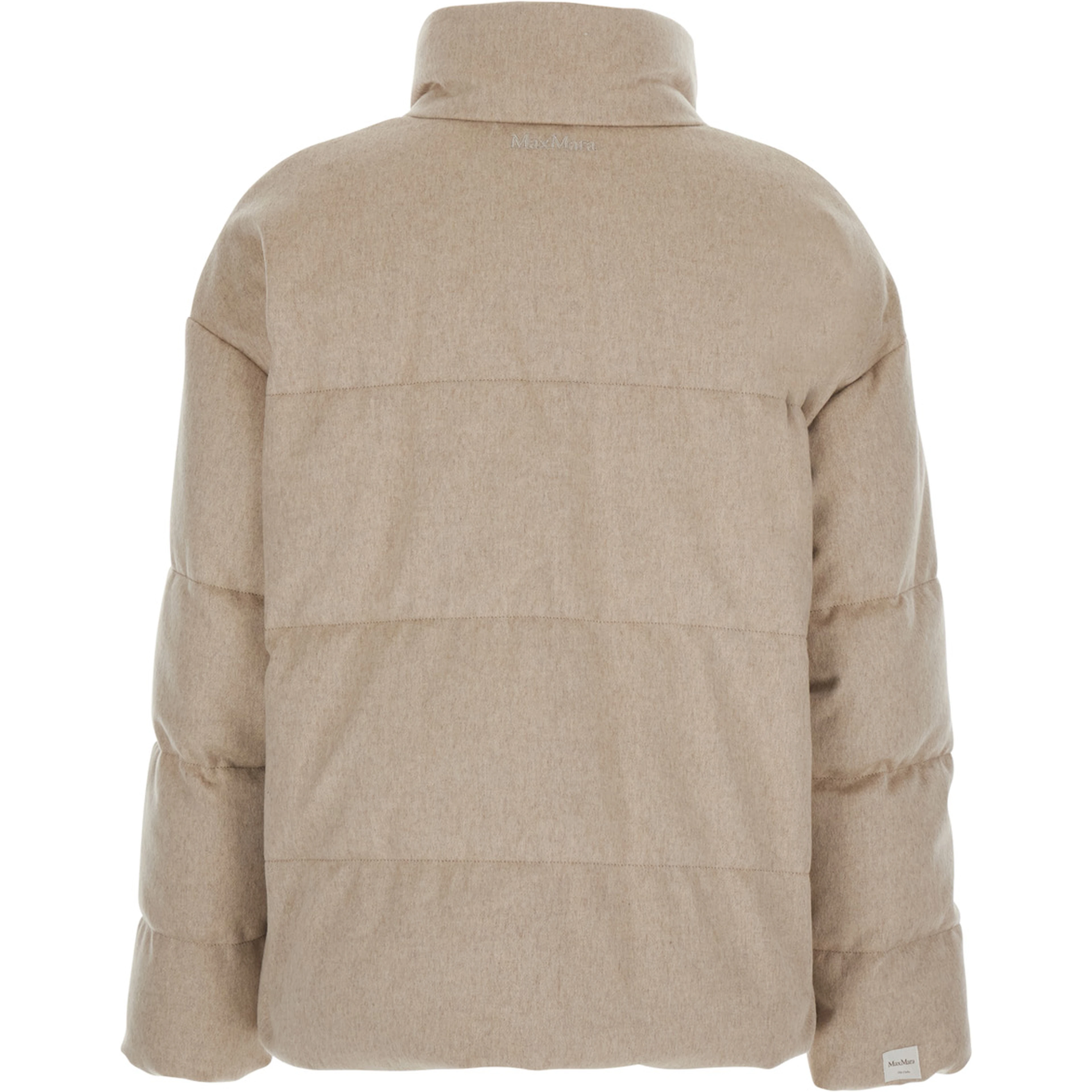 DIVINA Beige Down jacket with high collar and reversible design in cashmere and Tech Fabric for women