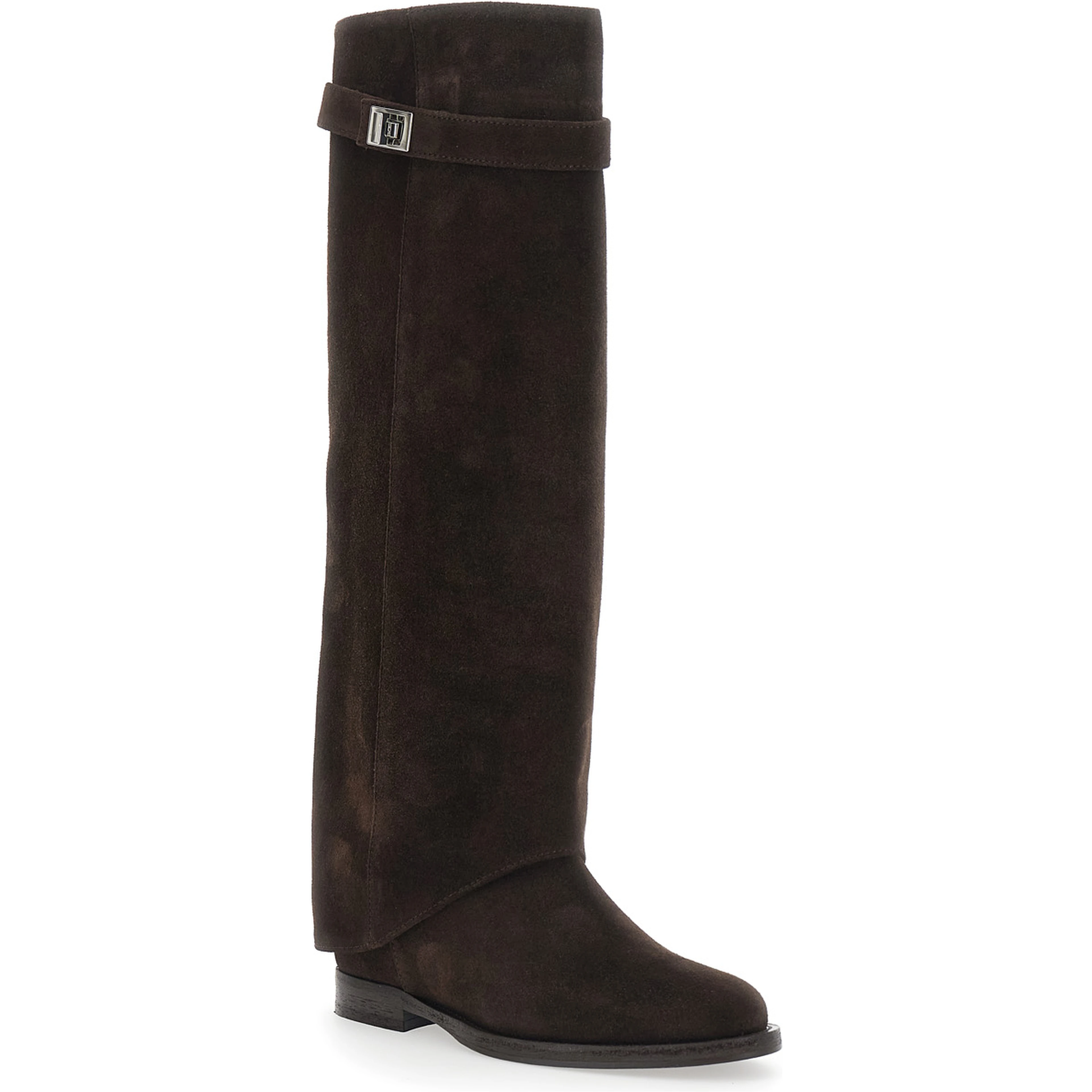 brown Boot with cuff and padlock detail in suede woman