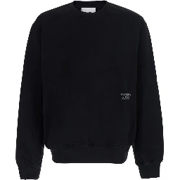 Black Crew-Neck Sweatshirt with Logo Lettering on the Front in Cotton for Men