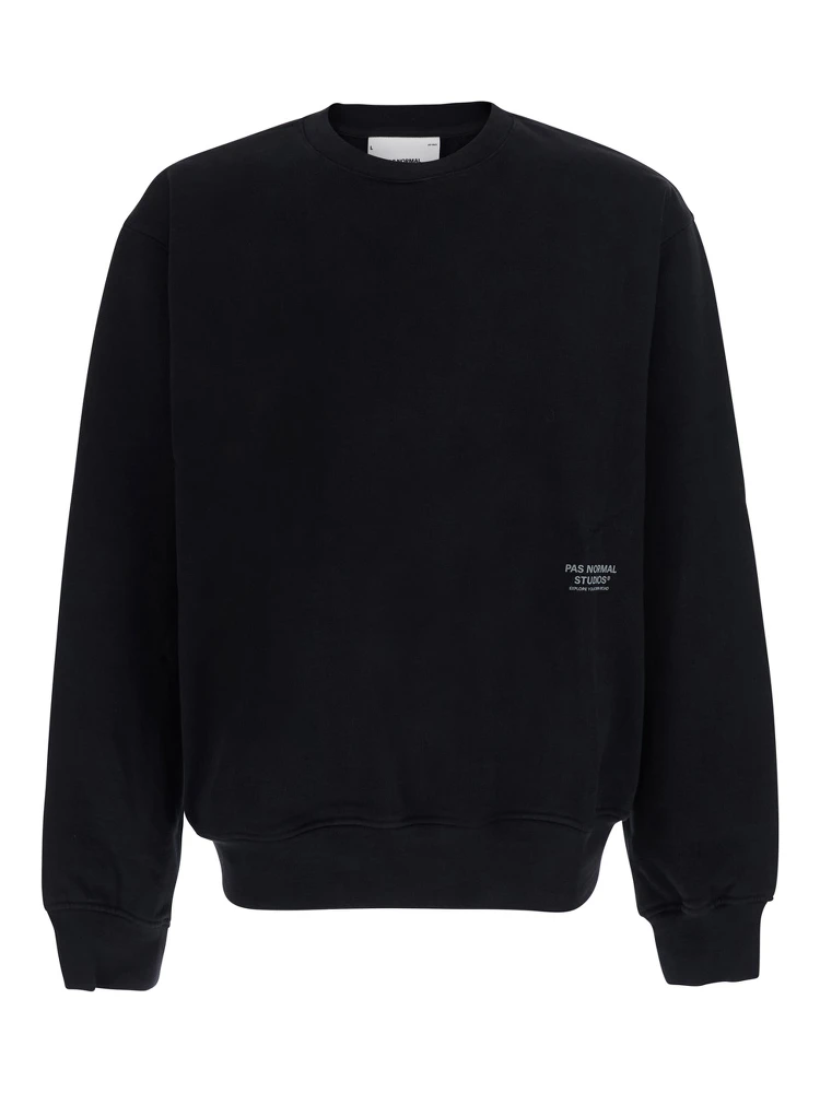 Black Crew-Neck Sweatshirt with Logo Lettering on the Front in Cotton for Men