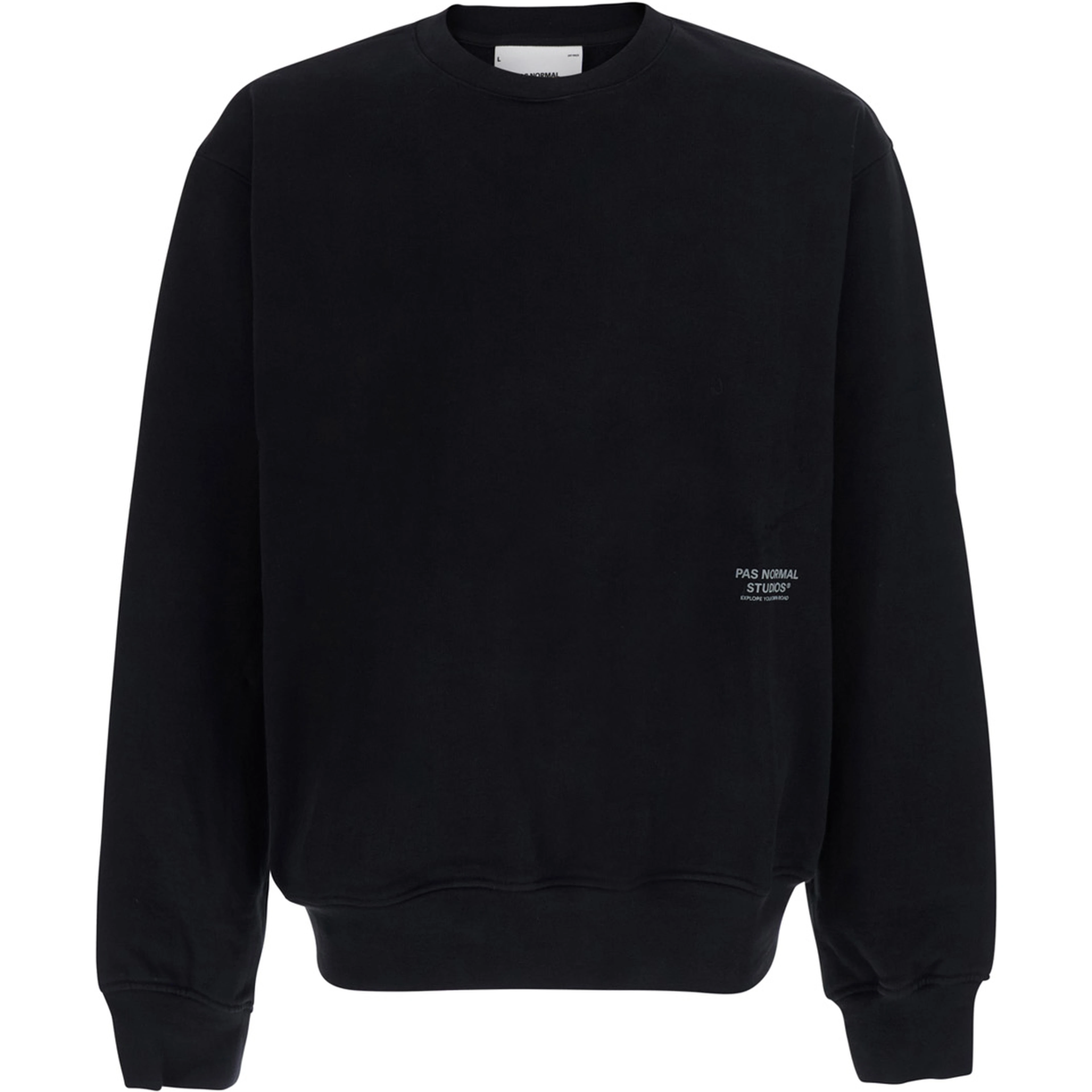 Black Crew-Neck Sweatshirt with Logo Lettering on the Front in Cotton for Men