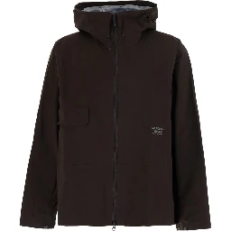 Brown Hooded Jacket with Drawstring Hood and Logo lettering on the Front in Tech Fabric Men
