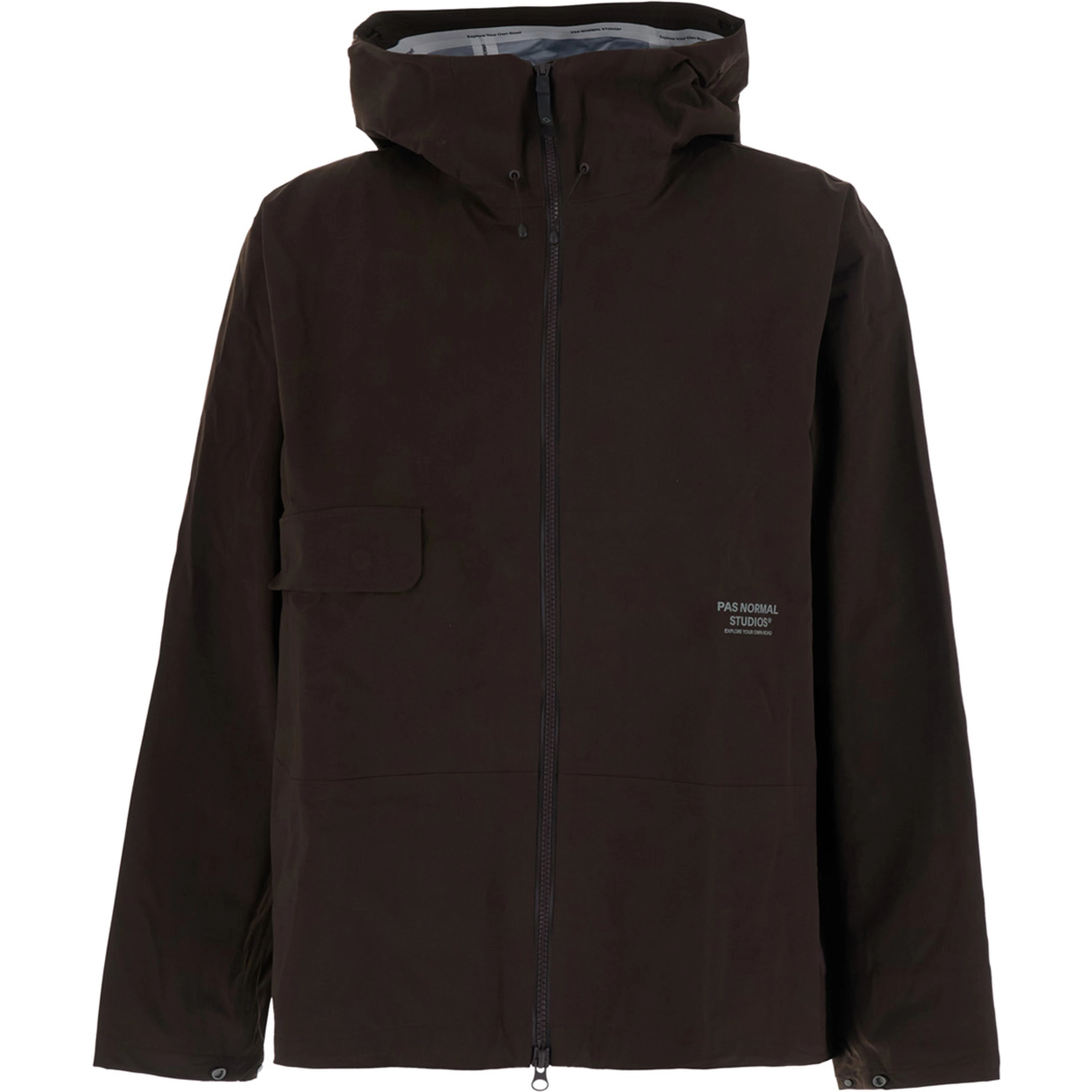 Brown Hooded Jacket with Drawstring Hood and Logo lettering on the Front in Tech Fabric Men