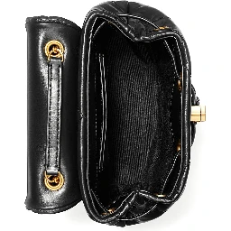 Backpack Kira with Metal Logo Plate on Front in Black Quilted Leather for Women