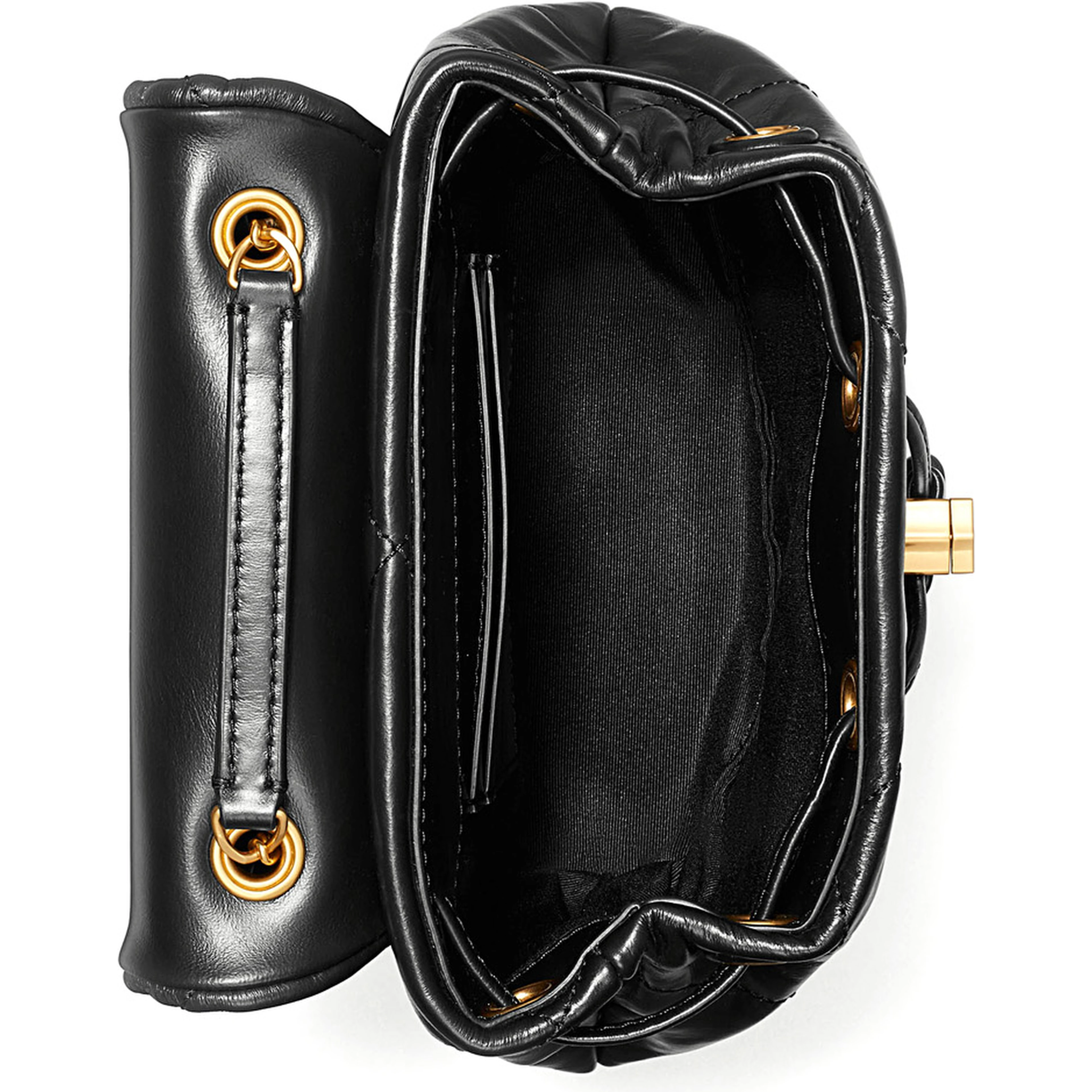 Backpack Kira with Metal Logo Plate on Front in Black Quilted Leather for Women